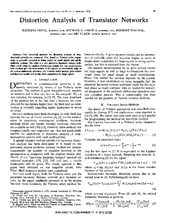 (PDF) Distortion analysis of transistor networks Kishore Singhal