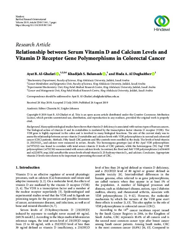 (PDF) Relationship between Serum Vitamin D and Calcium Levels and ...