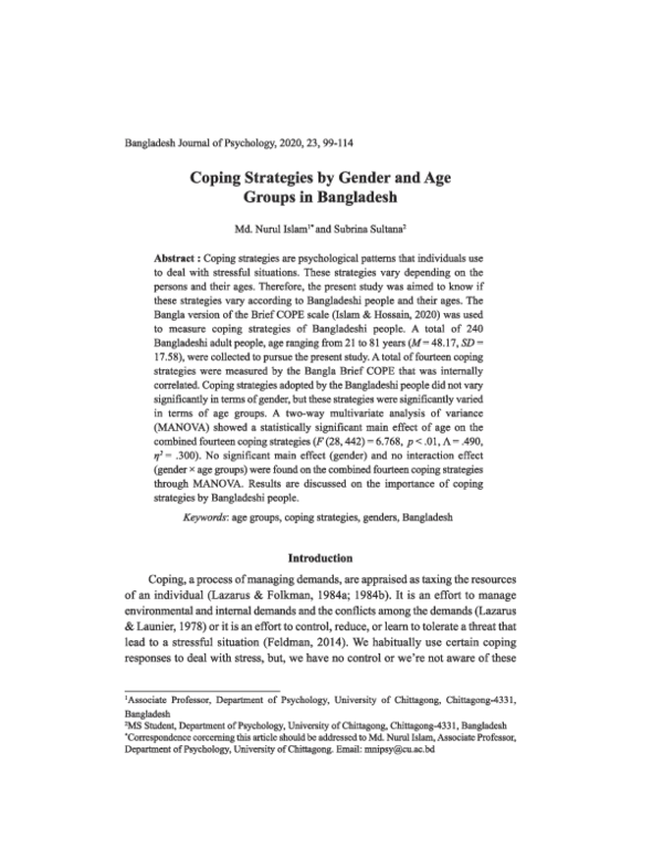 (PDF) Coping Strategies by Gender and Age Groups in Bangladesh