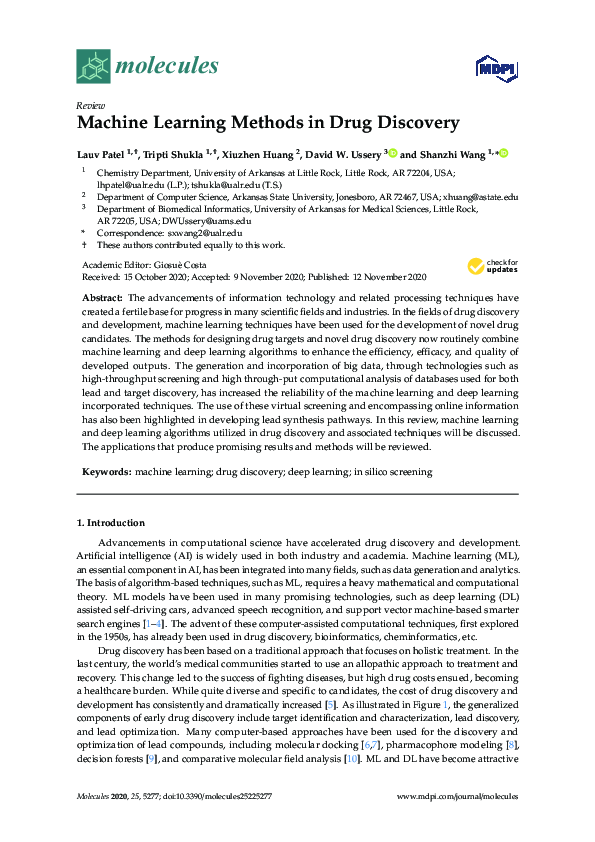 (PDF) Machine Learning Methods in Drug Discovery