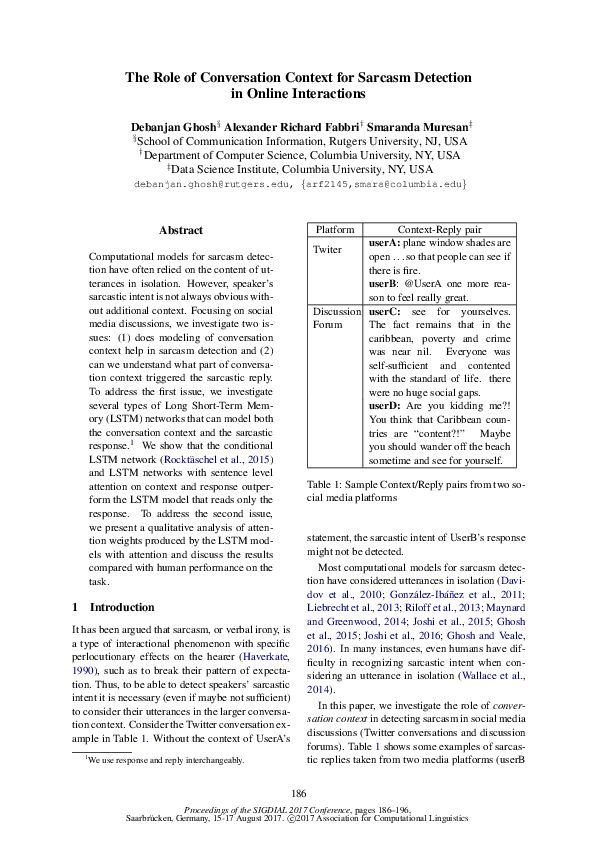 (PDF) Sarcasm Detection Using Conversation Context