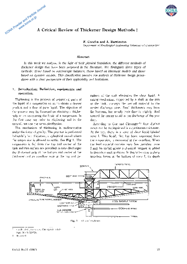 (PDF) Critical review of thickener design methods Fernando Concha
