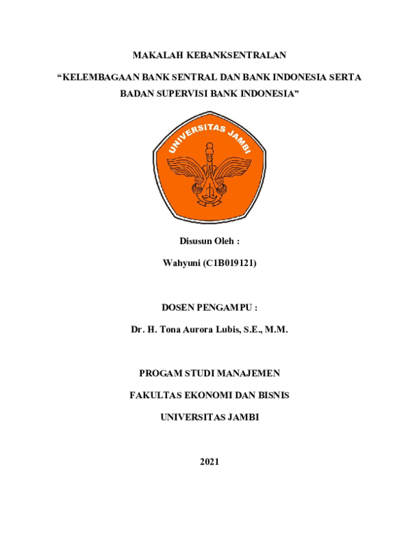 (DOC) MAKALAH KELEMBAGAAN BANK SENTRAL DAN BANK INDONESIA SERTA BADAN
