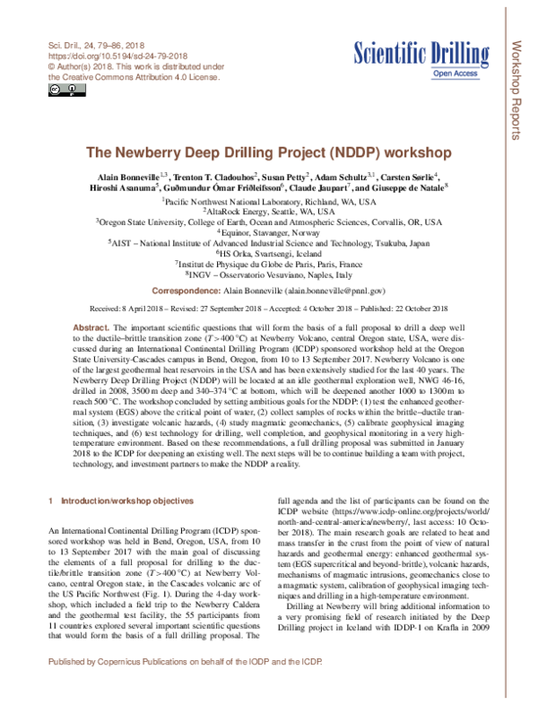 (PDF) The Newberry Deep Drilling Project (NDDP) workshop