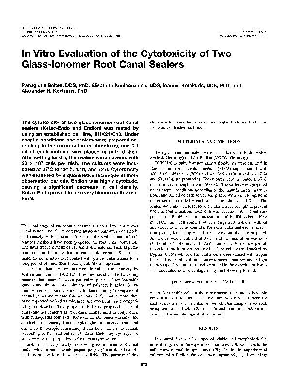 (PDF) In vitro evaluation of the cytotoxicity of two glassionomer root