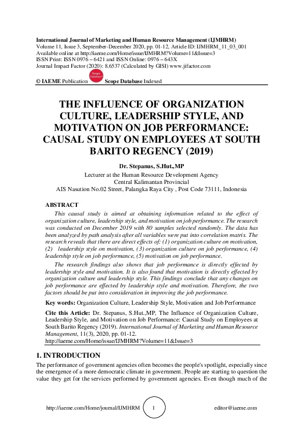 (PDF) THE INFLUENCE OF ORGANIZATION CULTURE, LEADERSHIP STYLE, AND ...