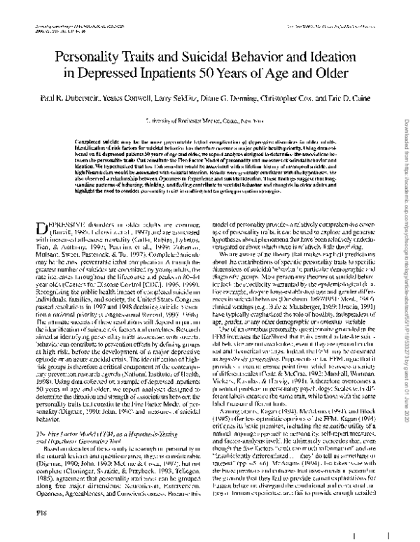 (PDF) Personality traits and suicidal behavior and ideation in ...