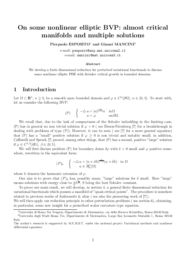 (PDF) On some nonlinear elliptic BVP: almost critical manifolds and ...