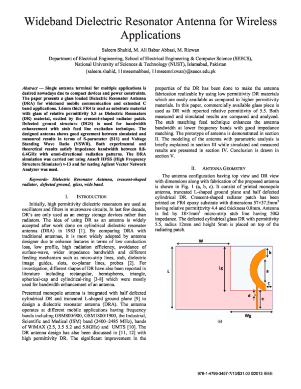(PDF) Wideband Dielectric Resonator Antenna for Wireless Applications