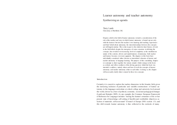 (PDF) Learner autonomy and teacher autonomy: Synthesising an agenda