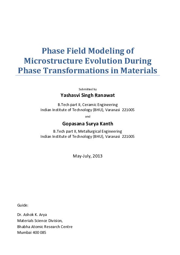 (PDF) Phase Field Modeling of Microstructure Evolution During Phase ...