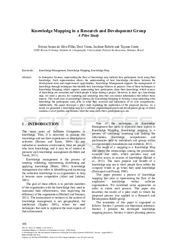 (PDF) Knowledge Mapping in a Research and Development Group - A Pilot Study
