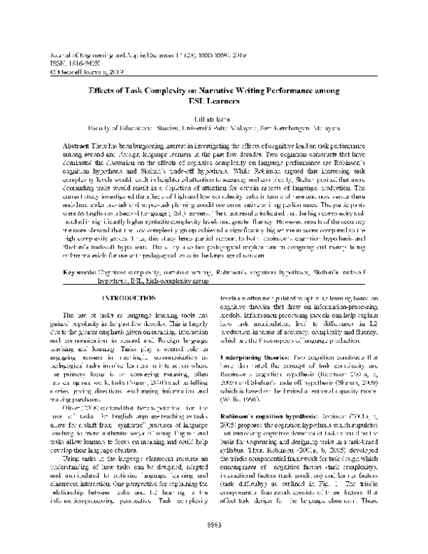 (PDF) Effects of Task Complexity on Narrative Writing Performance among ...