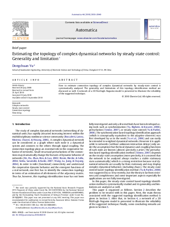 (PDF) Estimating the topology of complex dynamical networks by steady ...