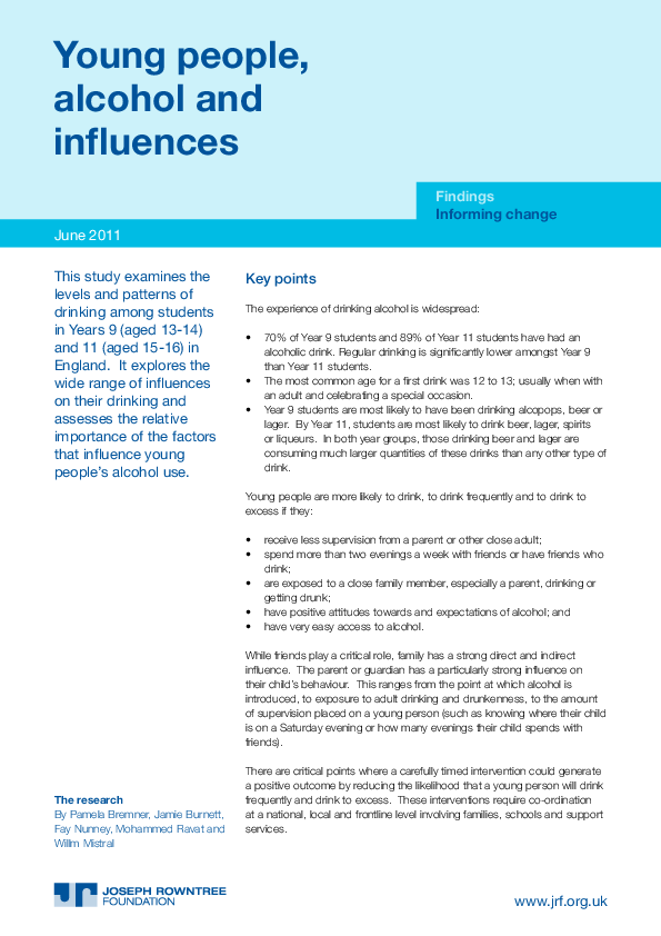 (PDF) Young people, alcohol and influences. A study of young people and ...
