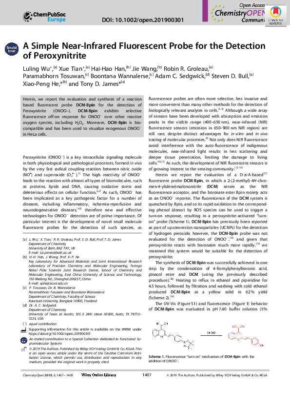 (PDF) A Simple Near‐Infrared Fluorescent Probe for the Detection of ...