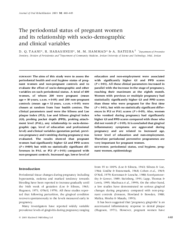 (PDF) The periodontal status of pregnant women and its relationship ...