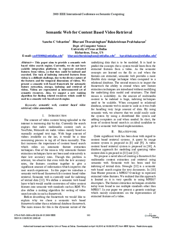 (PDF) Semantic Web for Content Based Video Retrieval
