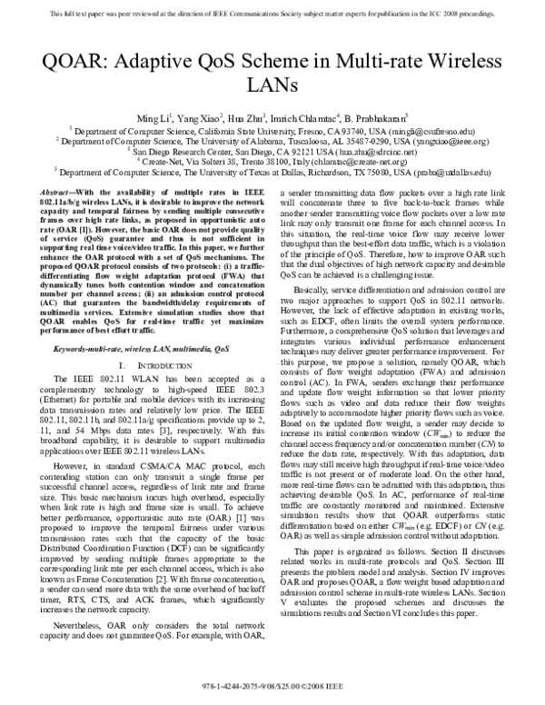 (PDF) QOAR: Adaptive QoS Scheme in Multi-Rate Wireless LANs