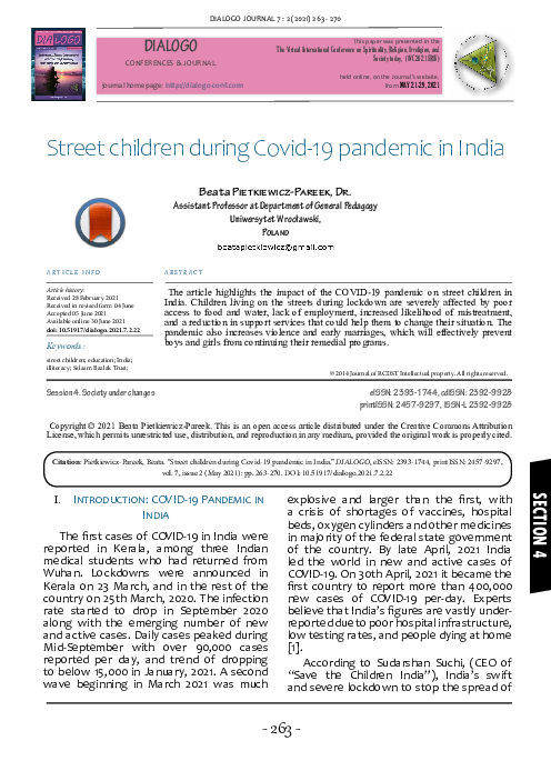(PDF) Street children during Covid-19 pandemic in India