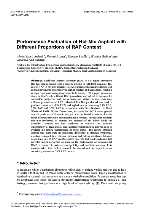 (PDF) Performance Evaluation of Hot Mix Asphalt with Different ...