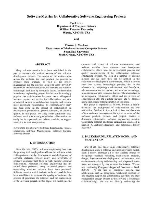 (PDF) Software Metrics for Collaborative Software Engineering Projects