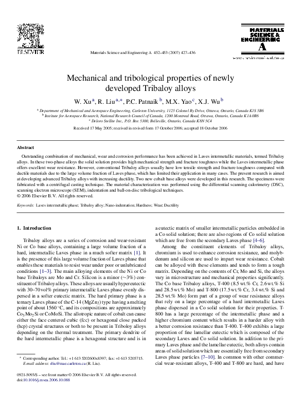 (PDF) Mechanical and tribological properties of newly developed ...