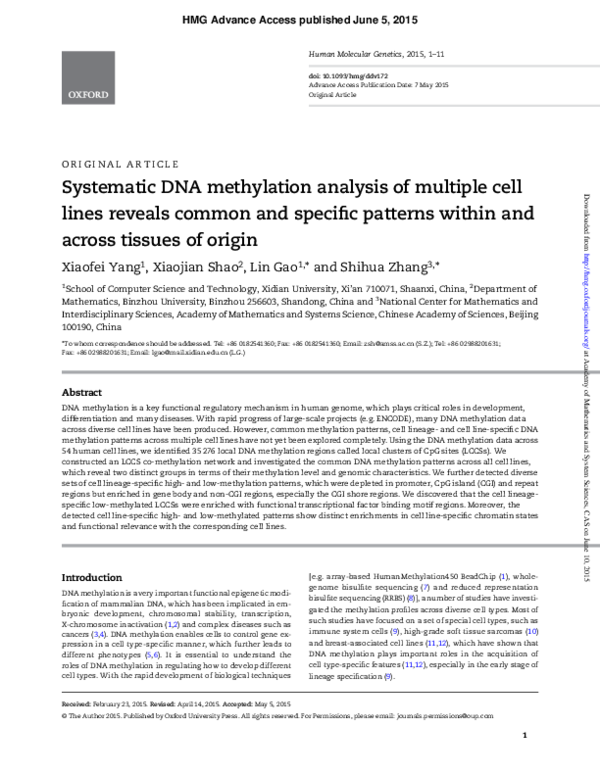 (PDF) Systematic DNA methylation analysis of multiple cell lines ...