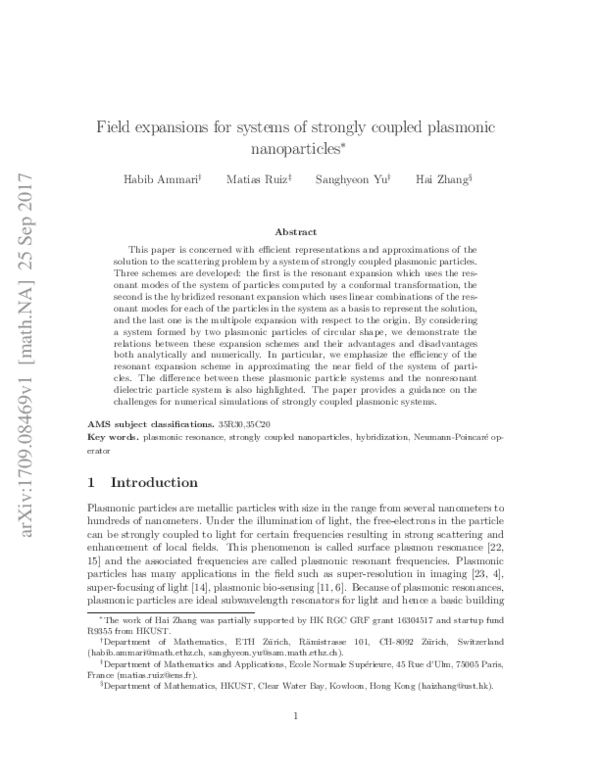 (PDF) Field expansions for Systems of Strongly Coupled Plasmonic ...