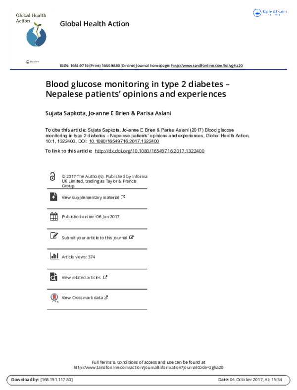 (PDF) Blood glucose monitoring in type 2 diabetes Nepalese patients