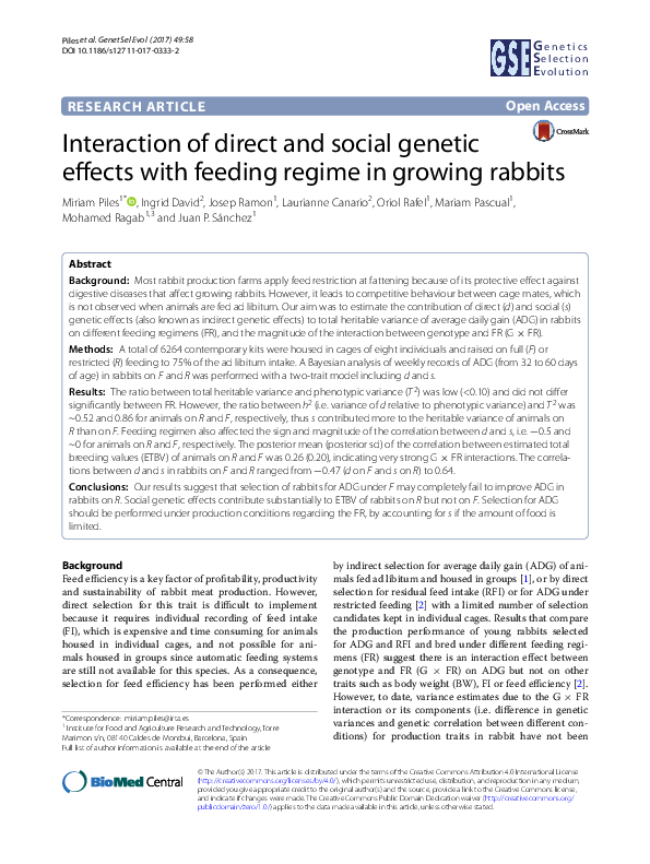 (PDF) Interaction of direct and social genetic effects with feeding ...