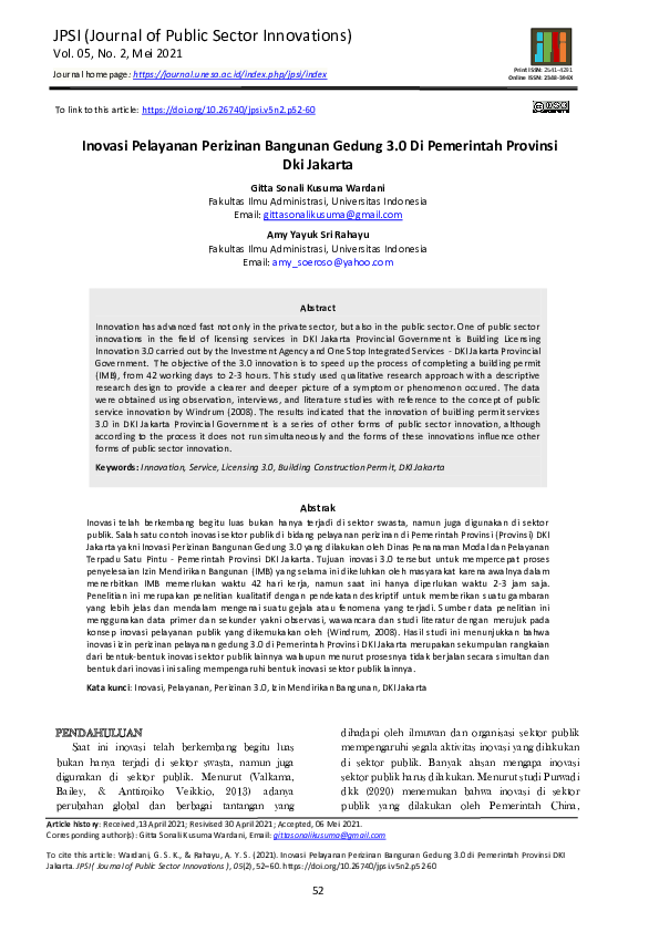 Inovasi Pelayanan Perizinan Bangunan Gedung 3.0 Di Pemerintah Provinsi Dki Jakarta