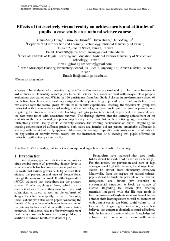 (PDF) Effects of interactively virtual reality on achievements and ...