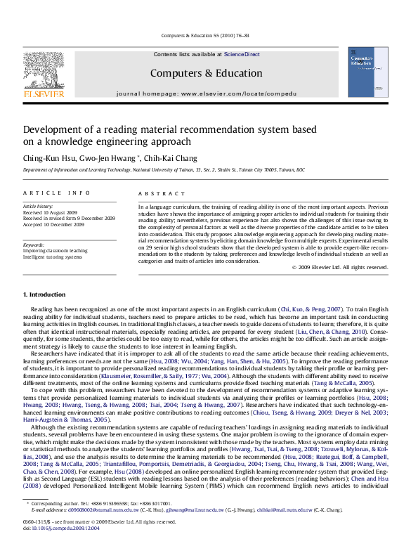 (PDF) Development of a reading material recommendation system based on ...