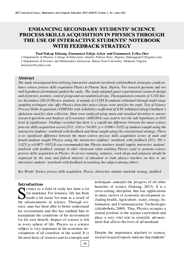 (PDF) ENHANCING SECONDARY STUDENTS’ SCIENCE PROCESS SKILLS ACQUISITION ...