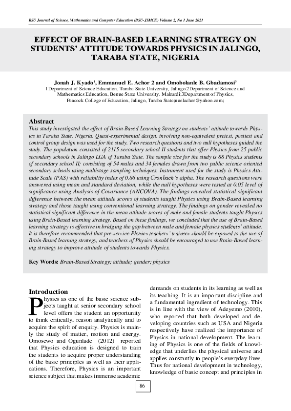(PDF) EFFECT OF BRAIN-BASED LEARNING STRATEGY ON STUDENTS’ ATTITUDE ...