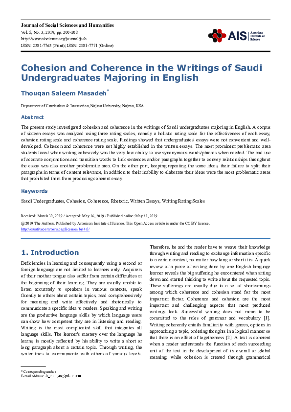 (PDF) Cohesion and Coherence in the Writings of Saudi Undergraduates ...