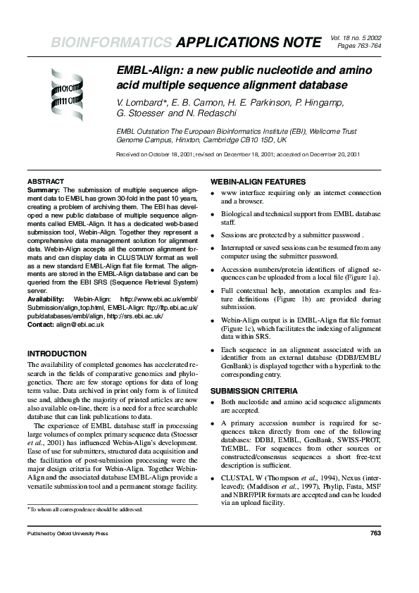 (PDF) EMBL-Align: a new public nucleotide and amino acid multiple ...