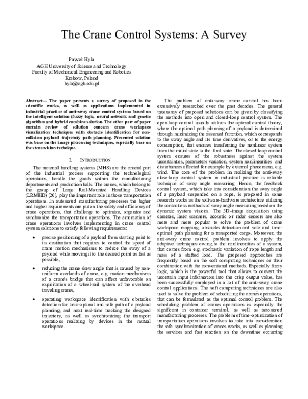 (PDF) The crane control systems: A survey