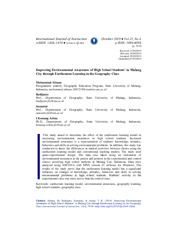 (PDF) Improving Environmental Awareness of High School Students’ in ...