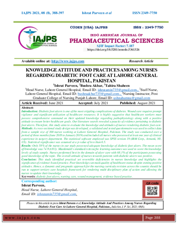 (PDF) KNOWLEDGE ATTITUDE AND PRACTICES AMONG NURSES REGARDING DIABETIC