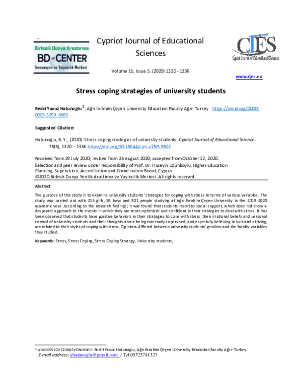 (PDF) Stress coping strategies of university students