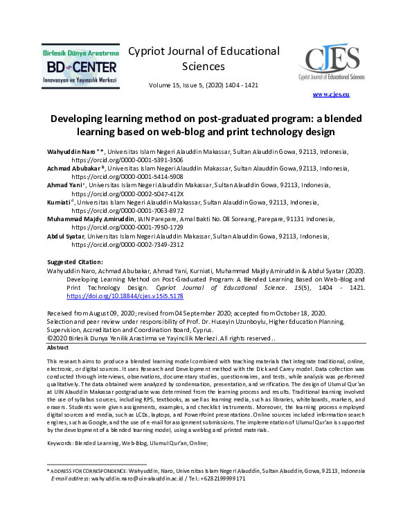 (PDF) Developing learning method on post-graduated program: a blended ...