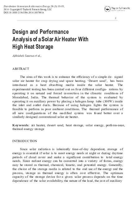 (PDF) Design and Performance Analysis of a Solar Air Heater With High ...