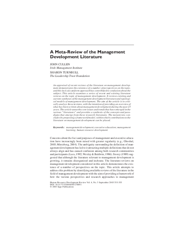 (PDF) A Meta-Review of the Management Development Literature
