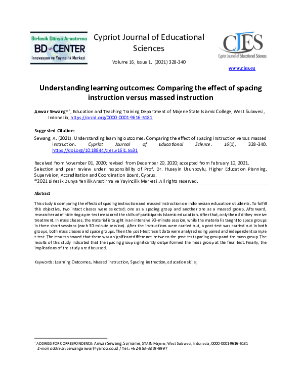 (PDF) Understanding learning outcomes: Comparing the effect of spacing ...