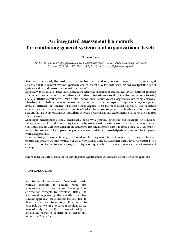 (PDF) An integrated assessment framework for combining general systems ...