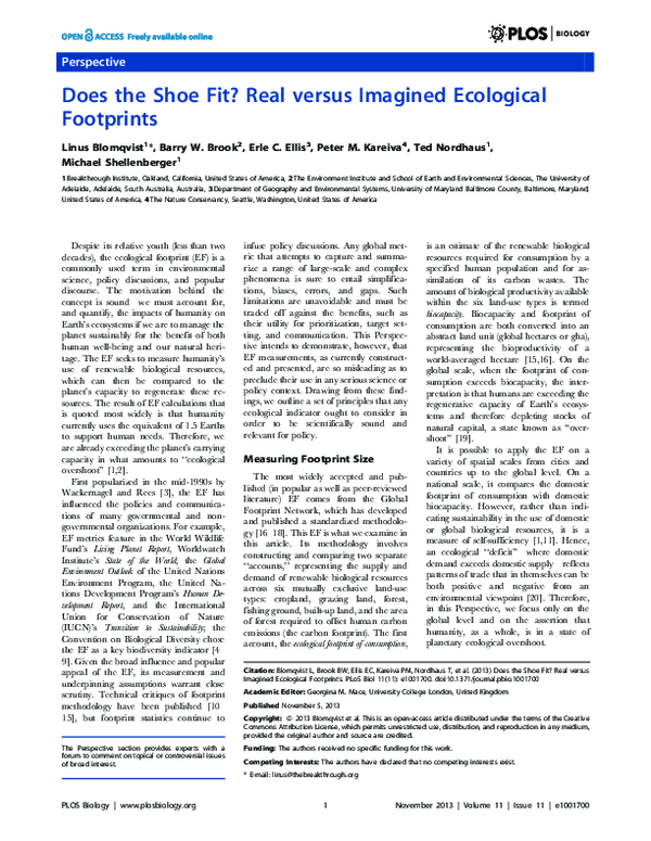 (PDF) Does the Shoe Fit? Real versus Imagined Ecological Footprints