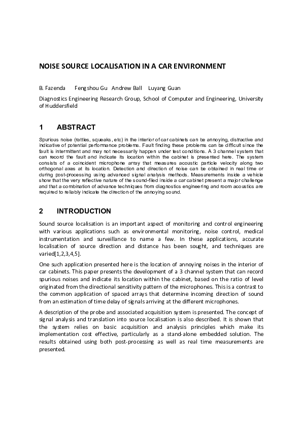 (PDF) Noise source localisation in a car environment