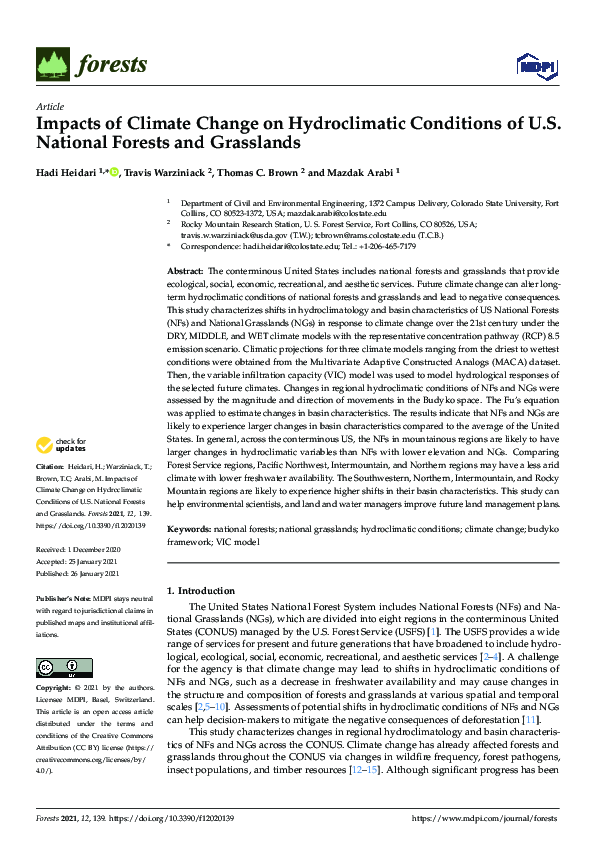 (PDF) Impacts of Climate Change on Hydroclimatic Conditions of U.S ...